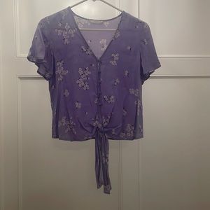 Pretty purple button down tie blouse